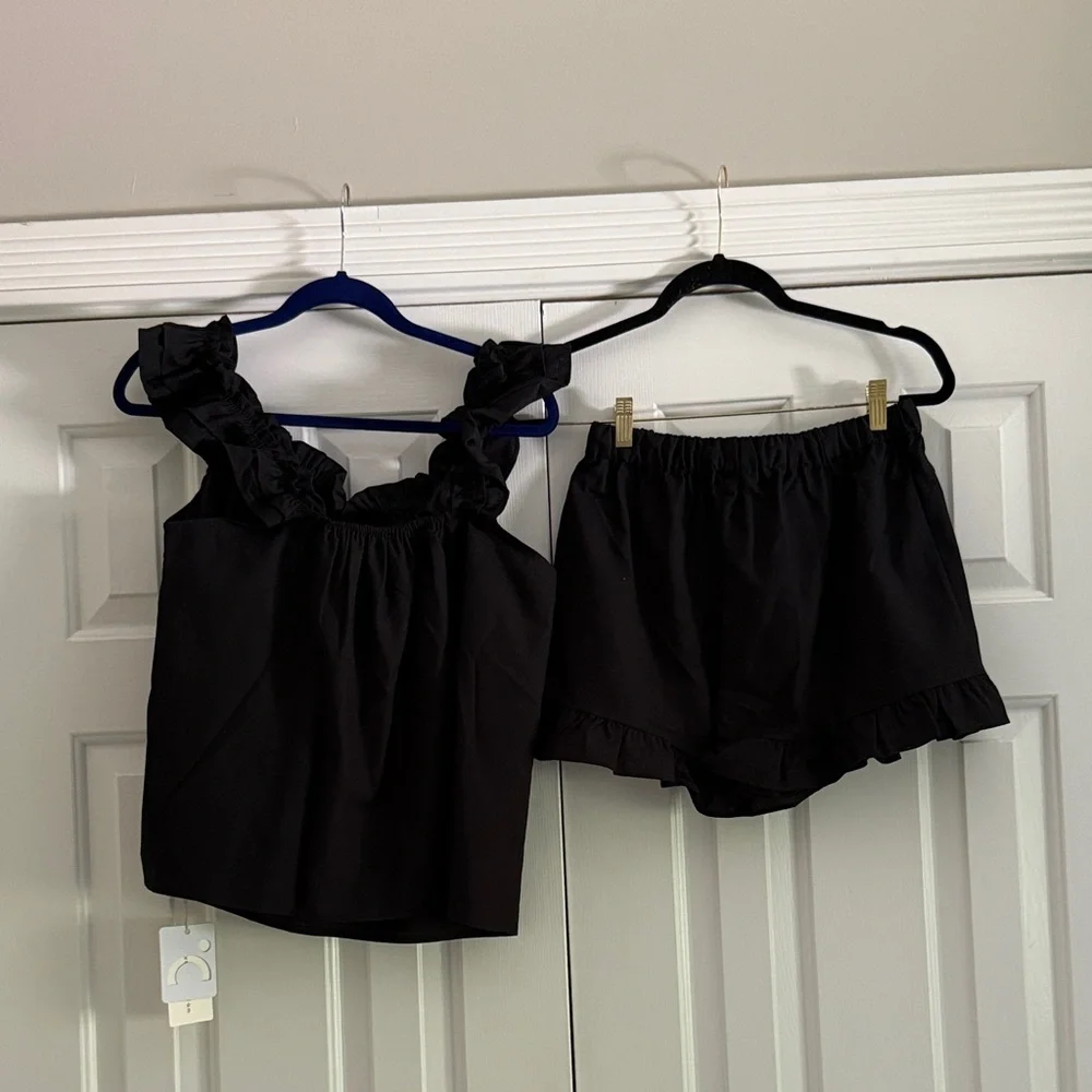 Black Ruffle Tank and Shorts Set - Picture 2 of 7